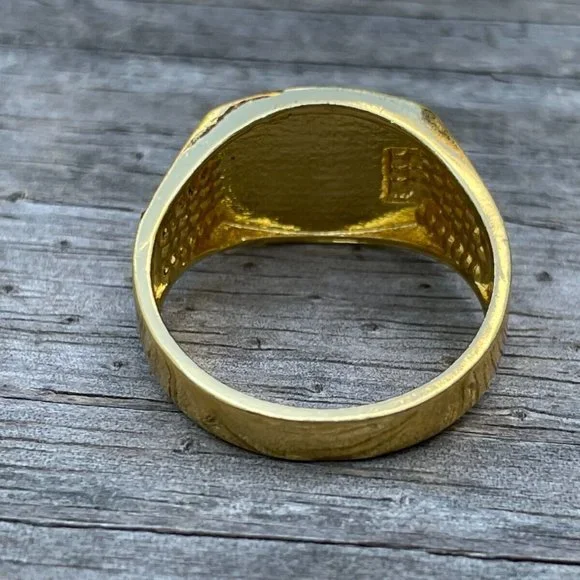 Men Ring Fashion Gold Tone Black Faux Stone Crystal Accent Men Jewelry Size 13 - Picture 8 of 11